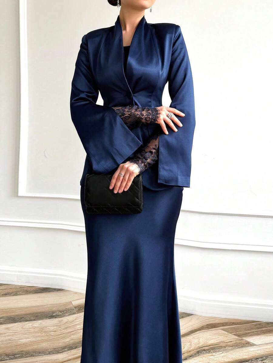 Bộ váy áo 2 mảnh thanh lịch dành cho nữ, váy dự tiệc trang trọng tay ren, váy dự đám cưới mùa xuân.