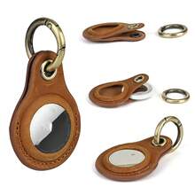 Mokcool Genuine Leather For AirTag Holder Compatible With Apple Airtag Keychain, Anti-Lost Tracker Case For Dogs, Cats, Pets, Keys, Bags, Luggage, Durable And Stylish Accessories - 棕色 - 查看 3