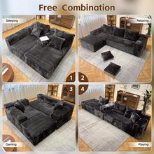 105'' Modern Minimalist Modular Cloud Sectional Sofa – Compressed L-Shape Couch With Chaise Lounge, Corduroy Fabric & High-Density Foam, No Assembly Deep Seat For Living Room (Sala), Bedroom - Màu xám đen - Xem 2