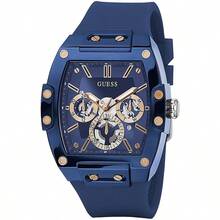 Guess 男士 Tonneau 多功能石英表 GW0203G7 蓝色镂空表盘和弹性表带休闲手表适合日常商务聚会佩戴，是送给父亲男友的生日礼物 - 藍色 - 查看 7