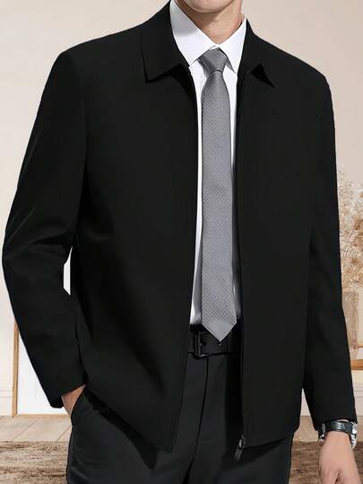 1pc Men's Casual Turndown Collar Jacket, Business Gentleman Casual Jacket Top For Spring & Autumn, Business Formal Style