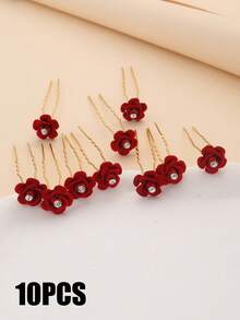 20 cái/10 cái/5 cái Kẹp tóc hình chữ U phong cách cổ điển lãng mạn thanh lịch, hoa hồng đỏ, hoa trắng và ngọc trai giả, kẹp tóc cơ bản cho nữ và bé gái, dùng cho thường ngày, tiệc, đám cưới, phụ kiện tóc phong cách công chúa tiên nữ, quà tặng, đạo cụ chụp ảnh - nĩa tóc - Xem 9
