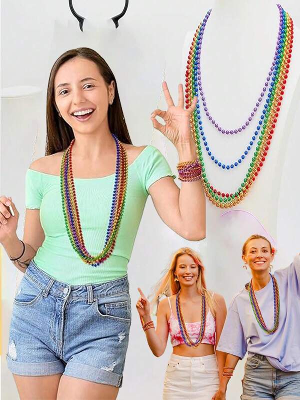 Pride Accessories, LGBTQ Rainbow Beaded Necklace, Bulk Rainbow Necklaces, Clothing Decoration, Suitable For Pride Month Parade, Giveaway Parties (7mm*83cm)
