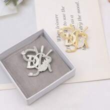 1 pieza Broche de cristal con letra vintage - Elegante y lujoso pasador de moda