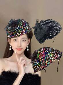 1 件女士新款甜美贵族蝴蝶结侧边小礼帽羽毛头带、发带、发箍、发饰