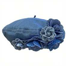 Denim Beret Hat Painter Hat For Women French Hat Artist Hat Casual Sun Hat With Adjustable Strap - 藍色 - 查看 1