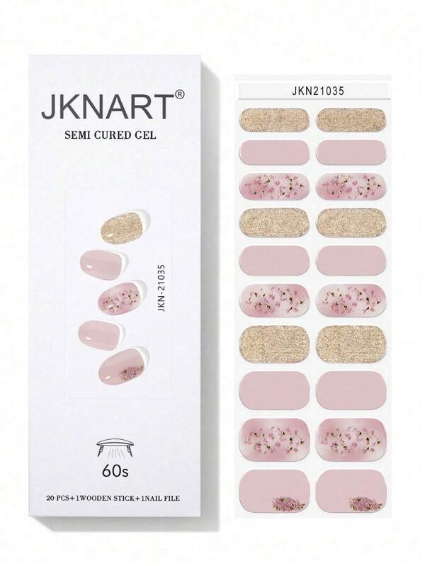JKNART 20pcs Semi-Cured Nail Stickers, Nail Gel Stickers, UV Gel Stickers, Semi-Cured Nail Film Stickers, Whole Nail Semi-Cured 2nd Generation Soft Gel Nail Stickers, Waterproof, Require Lamp For Curing, Gel Nail Stickers
