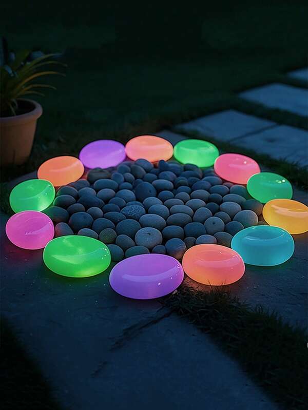 1,77 pulgadas Rocas grandes y coloridas que brillan en la oscuridad para paisajismo exterior, 50 piezas de guijarros y piedras que brillan en la oscuridad para decoración de jardín, senderos y patios, decoración DIY, piedras de luz romántica para el hogar