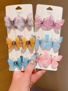 6/12 szt. kolorowych, przezroczystych spinek do włosów z motywem motyli