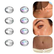 8pcs Set Hypoallergenic Dermal Piercing Jewelry, 14G AB Rhinestone Medical Steel Punk Style Dermal Piercing Body Jewelry Earrings, Available In 3mm, 4mm, 5mm And 6mm Sizes