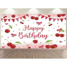 1pc Happy Birthday Backdrop Decoration Red Cherry Bow Sweet Banner Suitable For Birthday Party Cake Table Decoration Photo Booth Photography Background Props. Multiple Sizes, Multi-Purpose Men And Women Party Backdrop Cloth - Suitable For Universal Decorations In All Seasons, Indoor And Outdoor Decorations, Photography Studios, Garden Decorations, Party Decorations And Phone Booths.