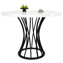 Dining Table Set (5 Pieces), Dining Table Set With 4 Chairs, Modern Kitchen Table Set, 80 Diameter Round Kitchen Table, Black Legs, White Marble Table Top, Grey Velvet Dining Chairs - 1 - View 10