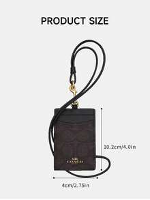 Coach 女士垂直身份证卡夹皮革信用卡夹适用于女士，带透明身份证窗口，女士双信用卡槽徽章夹带颈绳，CZ285 IMXAQ - 咖啡棕 - 查看 4