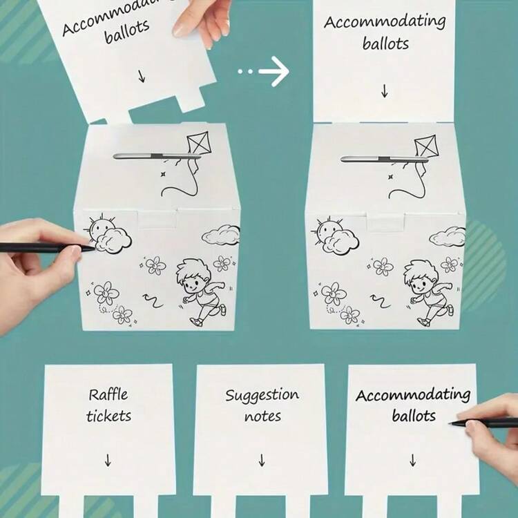 3 paquets de boîte de scrutin en carton glacé blanc - 6x6x6 pouces Boîte à suggestions thématique DIY avec en-tête amovible pour collectes de fonds, concours de vote, événements de fête, boîtes de scrutin pour l'admission au carnaval - Multicolore - Voir 7