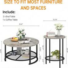 3 Pieces Round Coffee Table Sets, 31.6 In Industrial Living Room Table With 2 End Side Tables, Easy Assembly Coffee And End Tables Sets With Metal Legs, For Office, Living Room And Apartment - Xám - Xem 4