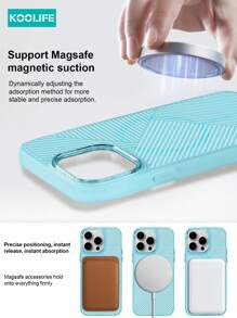 Koolife 1pc Fine Circle Magnetic Anti-Slip Anti-Sweat PC+TPU Splicing Striped Phone Case, Matte Texture, Raised Camera Protection, Suitable Compatible With Apple IPhone11/12/12pro/12plus/13/13pro/13promax/14/14pro/14promax/15/15plus/15pro/15promax/16/16plus/16pro/16promax/16e