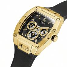 Guess 男士 Tonneau 多功能石英表 GW0202G1 黑色镂空表盘和弹性表带休闲手表适合日常商务聚会佩戴，是送给父亲男友的生日礼物 - 金色 - 查看 3