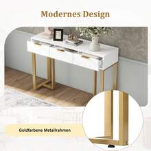 Modern Console Table With Drawers, Gold-Colored Frame, Adjustable Foot Pads And Elegant Handles (White + Gold) - Gold + White + MDF - View 7