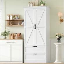 Armário de cozinha, buffet de cozinha com 2 portas e 2 gavetas, armário de buffet, armário de despensa, cozinha com prateleira ajustável, armário alto, armário multiuso, branco - Branco - Ver 1