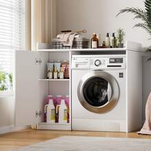 AYYDS Modern Washer And Dryer Cabinet With Storage Space – 96 X 62 X 90 Cm, Laundry Cabinet, Storage Space – Space-Saving Organizer For Kitchen, Bathroom (White) - 白 - 查看 2