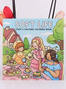 1PC Girls' Moment Coloring Book,With The Theme Of The Exquisite Life Of A Girl Living Alone,Makes Your Leisure Life Full Of Fun,For School Supplies,Back To School - Multicolor - View 10