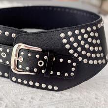 1pc Women's Black Curved Metal Buckle Waist Belt, Fashionable & Suitable For Daily Use Summer, School Fall, Autumn, Halloween