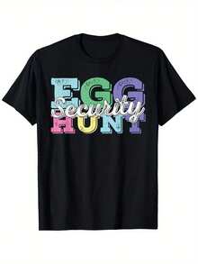 Retro Easter Egg Hunt Supervisor T-Shirt, 1 Piece, Easter 2025 T-Shirt, Vivid Easter T-Shirt For Men, Available In All Sizes, Perfect For Summer Outdoor Activities, Perfect Easter Carnival Gift For Boyfriend Or Dad - 黑色 - 查看 7