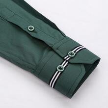 [Tedelon]56% Polyester 40% Cotton 4% Spandex ,Slim Fit Dress Shirt -Formal/Casual Shirt With Contrast Collar & Cuff Details, Breathable Cotton Blend For Business - 草綠 - 查看 4