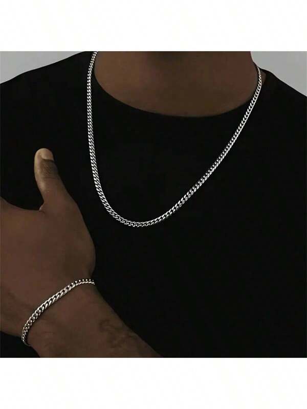 2 Piezas Conjunto de Cadena de Acero Inoxidable Estilo Urbano Hip-Hop, Conjunto de Collar y Pulsera de Moda Punk para Hombres, Accesorios Únicos, Resistente a la Decoloración, Perfectos para Estilos de Moda, Accesorios de Halloween