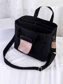 Large Capacity Multi Pocket Shoulder Bag With Compartment, Versatile Handbag With Durable Handles, Black