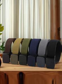 1pc Nylon Glossy Pressed Buckle Belt, Vintage Nylon Canvas Belt Youth Casual Belt, Tactical Outdoor Sports Back To School Men's Good Recommended Pants Belt, Durable Waist Belt Business Casual Weave Personalized Fashion Casual Young Personalized Men's Belt