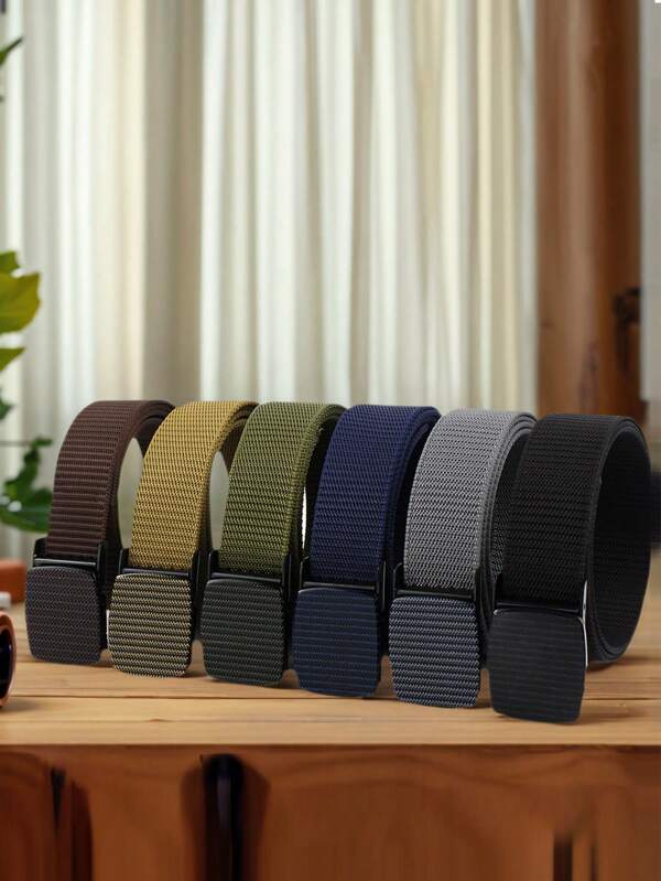 1pc Nylon Glossy Pressed Buckle Belt, Vintage Nylon Canvas Belt Youth Casual Belt, Tactical Outdoor Sports Back To School Men's Good Recommended Pants Belt , Durable Waist Belt Business Casual Weave Personality Fashion Casual Young Personality Men's Belt