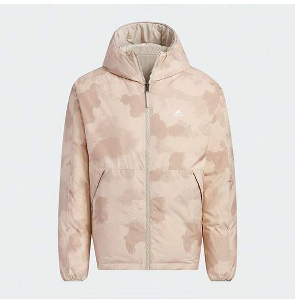 Adidas Chaqueta de plumón reversible casual con presillas para hombres AOP RVSB DOWN