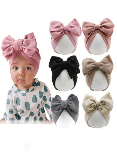 1 件婴儿帽 - 双层大蝴蝶结褶皱婴儿帽 - 新生儿儿童弹力印度帽 - 适合婴儿、幼儿、1-6 岁