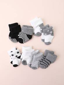 8 đôi tất cho bé, tất dài đến bắp chân, màu trơn và sọc, thích hợp để mặc hàng ngày - Nhiều màu - Xem 5