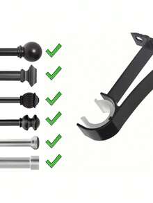 2 件/4 件可调节窗帘杆支架，适合 25-28 毫米厚度，配有螺丝和膨胀塞 - 黑色 - 查看 10