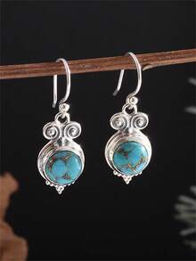 1 对复古波西米亚风格石球吊坠耳环，时尚优雅的珠宝耳环，送给妈妈的礼物