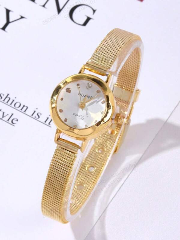 1 pieza Reloj de cuarzo de mujer pequeño, multifuncional y de moda, con esfera redonda y sencilla, correa de aleación, reloj de pareja o hermanas, adecuado para uso diario y como regalo de vacaciones