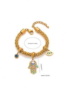 1 件不锈钢油滴眼掌装饰手链，女士百搭时尚配饰