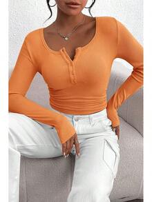 Women's 2026 Fall Long Sleeve Henley T Shirts Button Ribbed Knit Slim Fit Basic Tops Blouse Casual Outfits/Vacation Outfits Women/Valentine Outfits For Women - trái cam - Xem 6