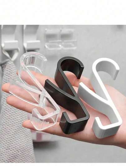 2pcs High Quality No-Drill Plastic Hanging Hooks, Space Saving For Bathroom & Closet, Easy To Operate, Movable, Can Hang Clothes, Towels, Hair Ties, Etc. Home Bathroom Decor Bathroom Organizer Summer