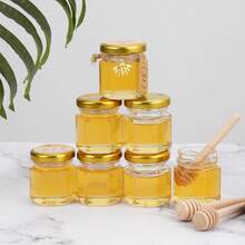 1.5oz 30 Pack Mini Glass Hexagon Canning Jars With Gold Lid, Bee Charms Honeybee Pendant, Honey Dipper Sticks, Jute Tag String, Thank You Gift Tags, Baby Shower Party Wedding Favors - 無色 - 查看 2