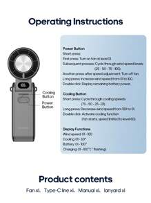 kinscoter 1 Peça Ventilador de Mão Pequeno Portátil e Recarregável de 3600mAh, Refrigerador de Ar para Camping e Viagens, 100 Velocidades do Vento Ajustáveis, Mini Ventilador Pessoal de Refrigeração Portátil