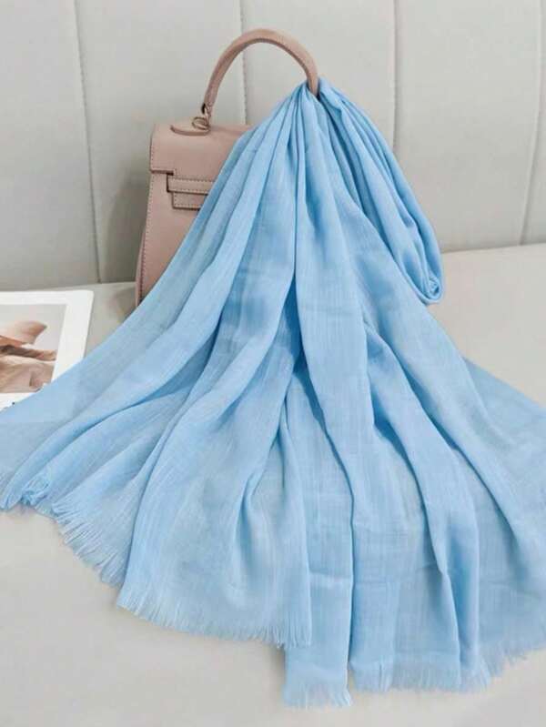 1pc New Solid Color Faux Linen Tassel Winter Scarf Shawl, Travel Gift, Solid Color Bamboo Fiber Linen Scarf For Women