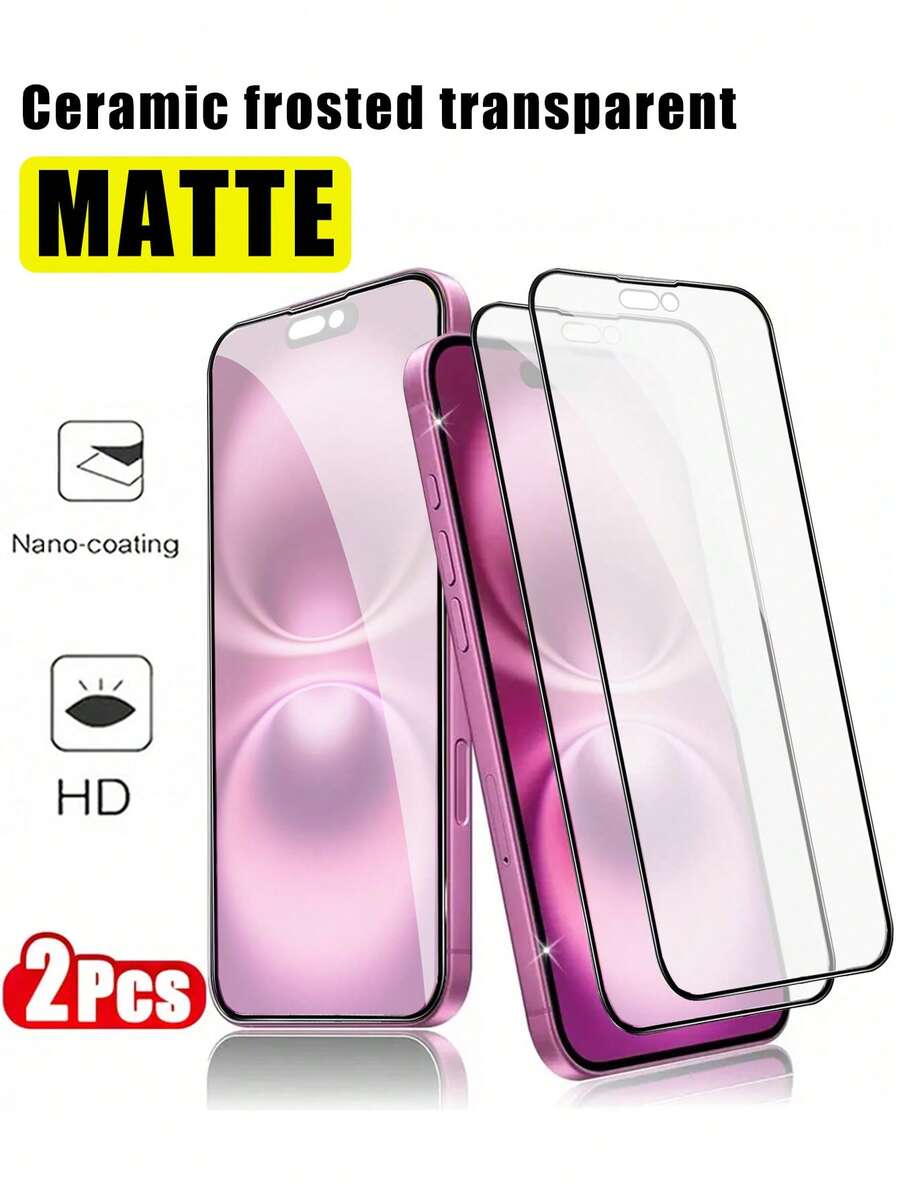2pcs Matte Ceramic High-Definition Screen Protector Compatible With IPhone 16e/16 Pro Max/15/14 Plus/13/12/11 Pro Max, With Black Edges, Features Anti-Fingerprint, Anti-Glare And Maintains Touch Sensitivity, Designed For Gamers, Smooth Texture, Suitable For Phone Cases, Ideal For Daily, Office And Home Use - Clear - View 1