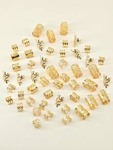 50件套复古波西米亚风合金发圈套装 - 镂空圆形发饰，适合女性和女孩，优雅纯色发饰，可用于编发和DIY发型设计，包括发夹、发爪、发卡、发夹、发卡、发卡夹、头饰、发卡。 - 金色 - 查看 5