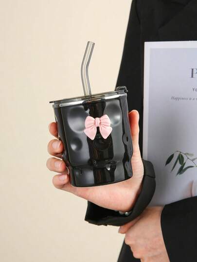 1个创意芝士陶瓷咖啡杯，带吸管，有装饰款和无装饰款可选，适合办公室/家庭使用，可作牛奶杯、咖啡杯、水杯。