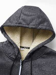 1pc New Sherpa Lined Hooded Cardigan Casual Sports Jacket - Dark Grey - View 3