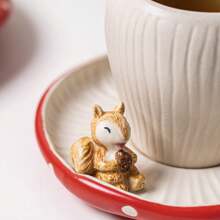 寻宝彩色餐具！1件套红色蘑菇纹强化瓷餐具，包含勺子、茶壶、8英寸盘子、杯碟套装。适用于单人餐桌、早餐盘、咖啡杯、情侣餐具套装、礼品、家居装饰、学校用品等。