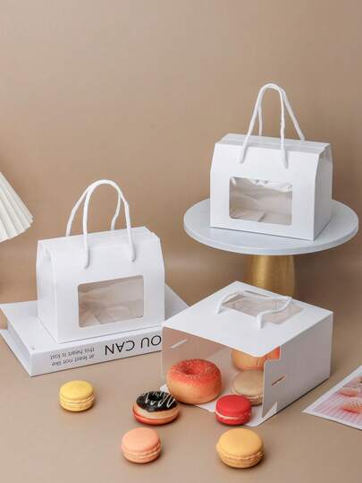 4 pezzi/8 pezzi Scatole bianche con manico per biscotti, panini, cracker, macaron, caramelle, mini torte e snack, adatte per confezioni regalo per compleanni, feste, matrimoni